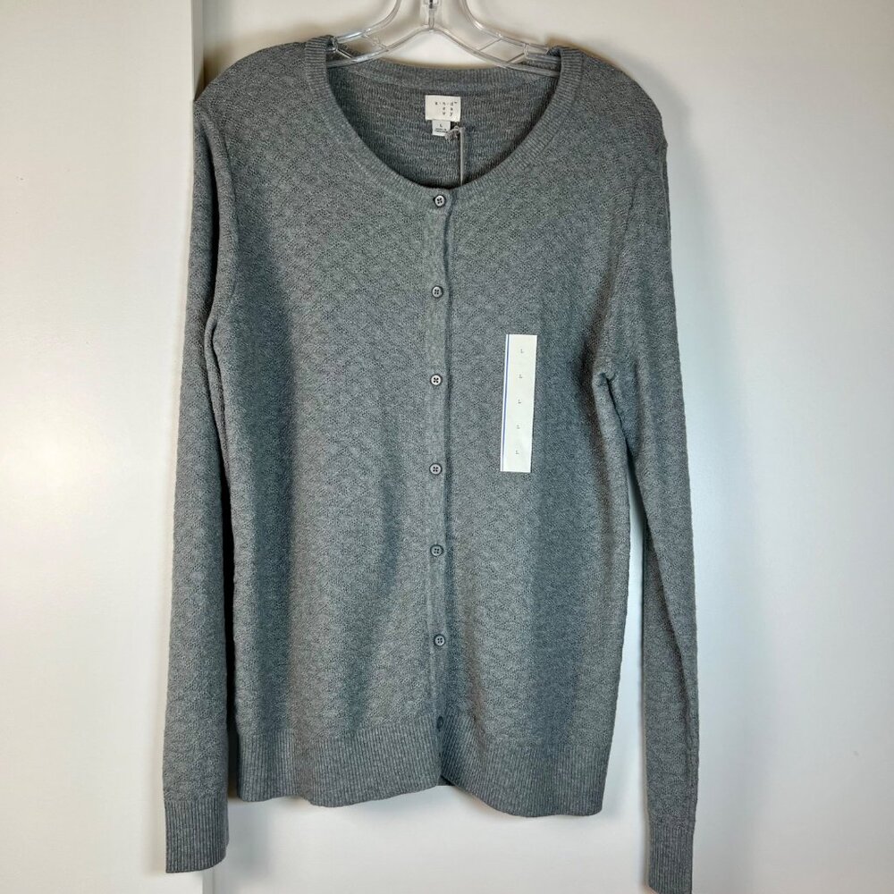 A NEW DAY Grey Textured Buttoned Long Sleeve Cardigan L NWT - Picture 4 of 4